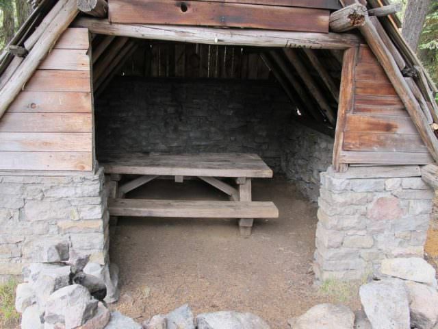 Picnic table inside a shelter