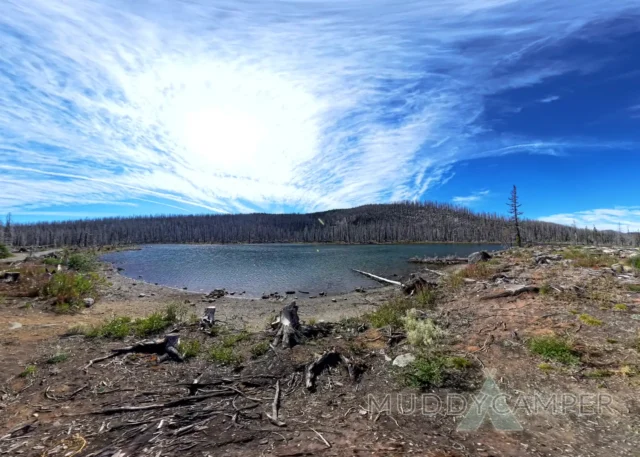 a lake with trees and a hill in the background